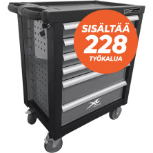 XL-Tools työkaluvaunu 228-osaisella työkalusarjalla – kuusi lukittavaa laatikkoa