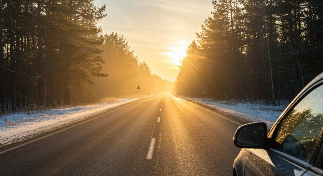 Auton akku ja kaapelit talviaamuna